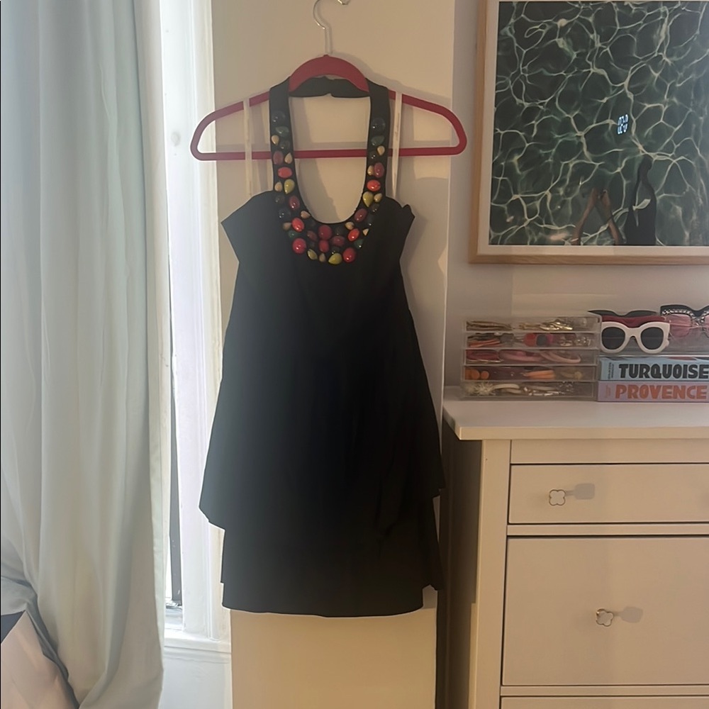 Shoshanna Black Halter Sleeveless Dress with Beaded Neckline